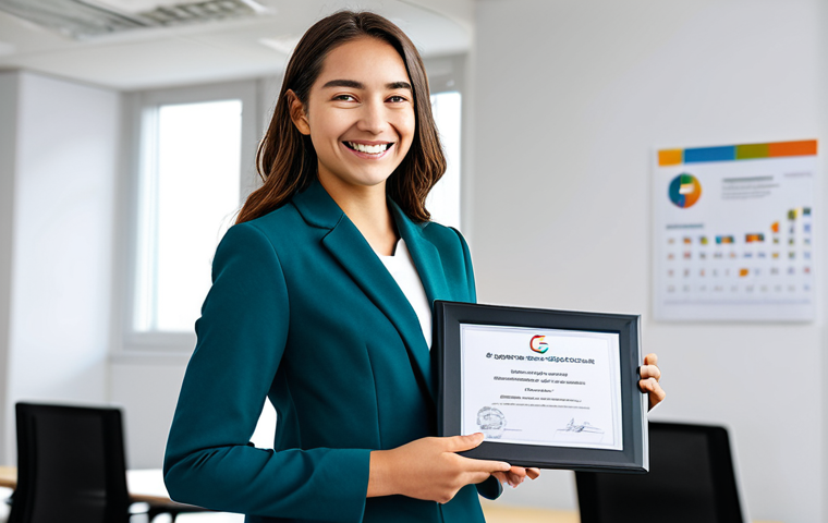 디지털 마케팅 자격증 종류와 취득 방법 - Digital Marketing Certification Success** "A young professional woman, smiling confidently, fully c...