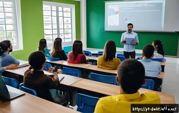 디지털 마케팅 학위 vs 자격증 비교 - A professional classroom scene in Brazil, showing diverse young adults attentively listening to a ma...